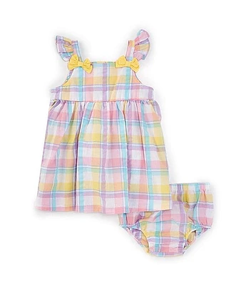 Baby Starters Girls 12-24 Months Flutter Sleeve Plaid Seersucker Fit & Flare Dress