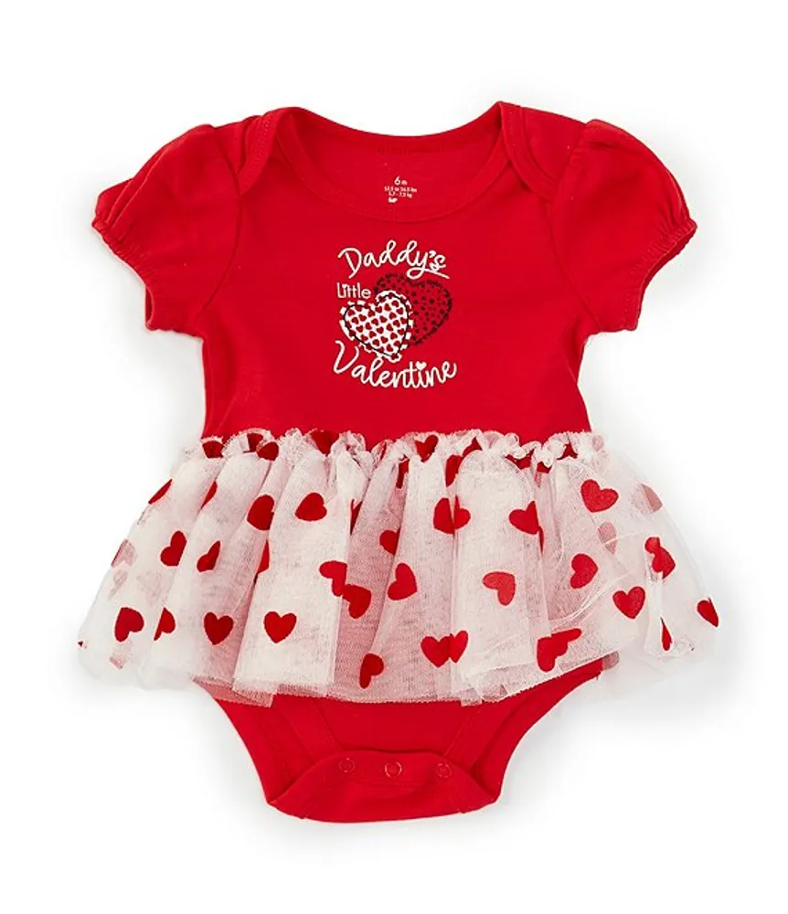 Baby Starters Baby Girls 3-12 Months Puff-Sleeve Daddy's Valentine Bodysuit & Sheer Foiled-Heart-Print Tutu Skirt Set