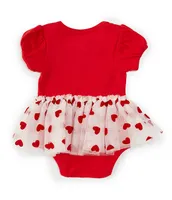 Baby Starters Baby Girls 3-12 Months Puff-Sleeve Daddy's Valentine Bodysuit & Sheer Foiled-Heart-Print Tutu Skirt Set