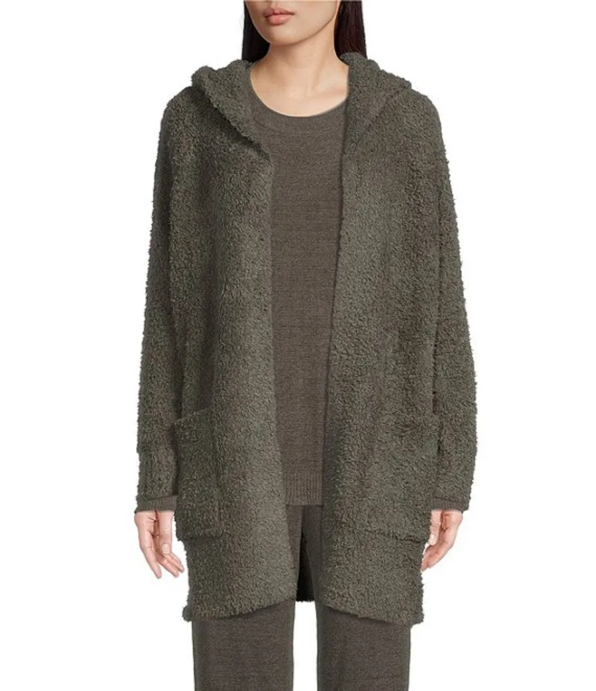 Barefoot Dreams CozyChic Boucle Hooded Patch Pocket Long Coatigan