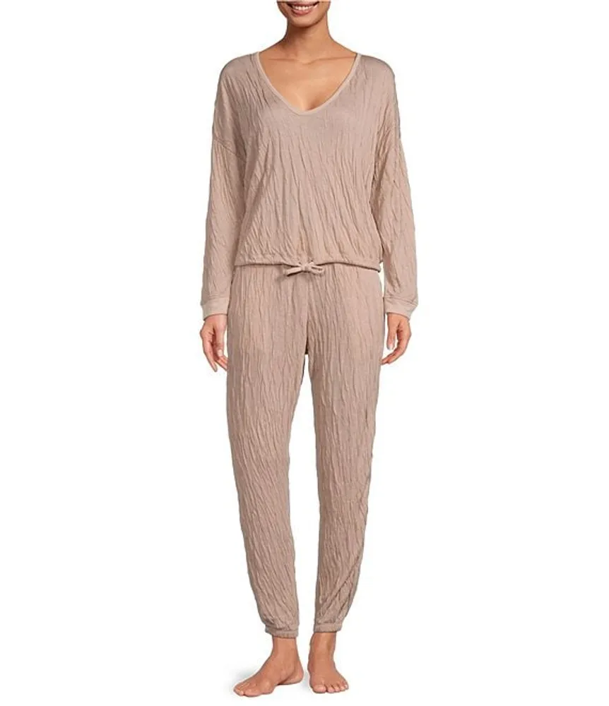 Barefoot Dreams Long Sleeve Scoop Neck Crinkled Jersey Knit Lounge Set