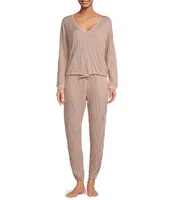 Barefoot Dreams Long Sleeve Scoop Neck Crinkled Jersey Knit Lounge Set