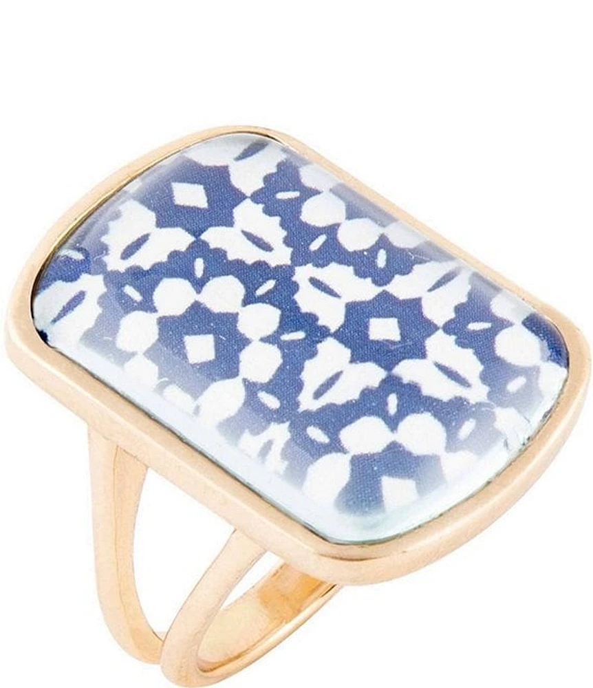 Barse Bronze and Genuine Quartz Cobalt Blue Patterned Statement Ring