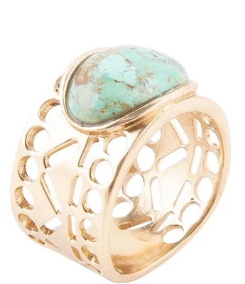 Barse Bronze Genuine Turquoise Band Ring