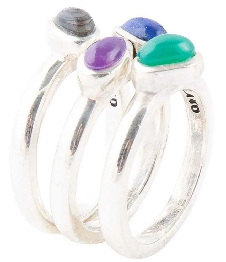 Barse Sterling Silver and Agate Genuine Stone Stacked Ring