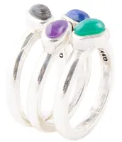Barse Sterling Silver and Agate Genuine Stone Stacked Ring