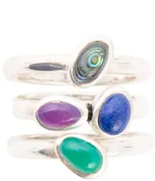 Barse Sterling Silver and Agate Genuine Stone Stacked Ring