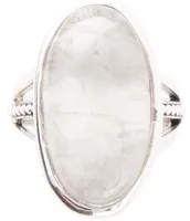 Barse Sterling Silver and Dove Grey Quartz Genuine Stone Oval Statement Ring