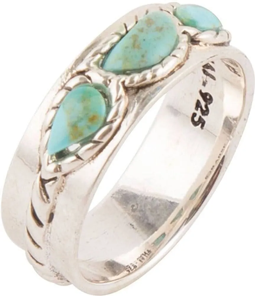 Barse Sterling Silver and Genuine Turquoise Band Ring