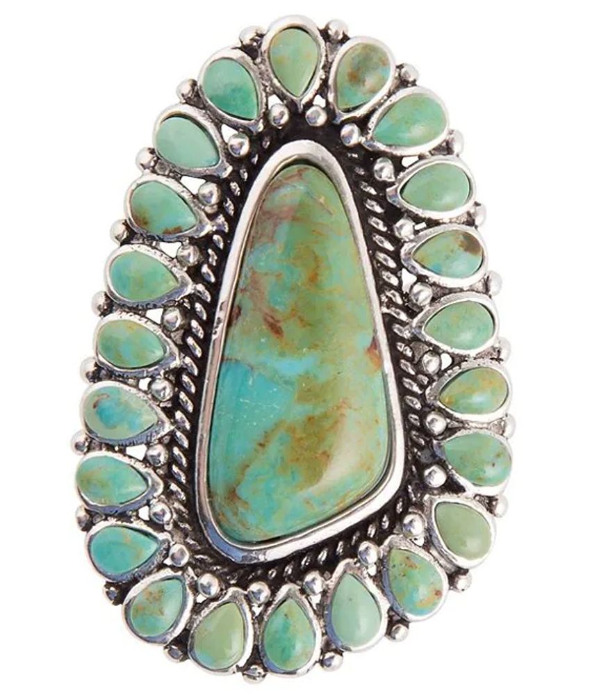 Barse Sterling Silver and Genuine Turquoise Rope Detail Statement Ring