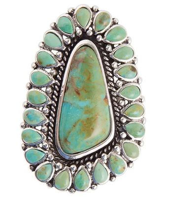 Barse Sterling Silver and Genuine Turquoise Rope Detail Statement Ring