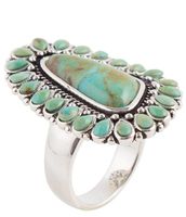 Barse Sterling Silver and Genuine Turquoise Rope Detail Statement Ring