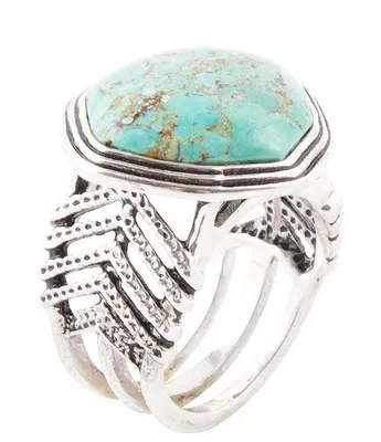 Barse Sterling Silver and Genuine Turquoise Round Statement Ring