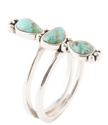 Barse Sterling Silver and Genuine Turquoise Triple Stone Statement Ring