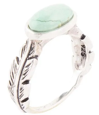 Barse Sterling Silver and Turquoise Genuine Stone Quill Ring