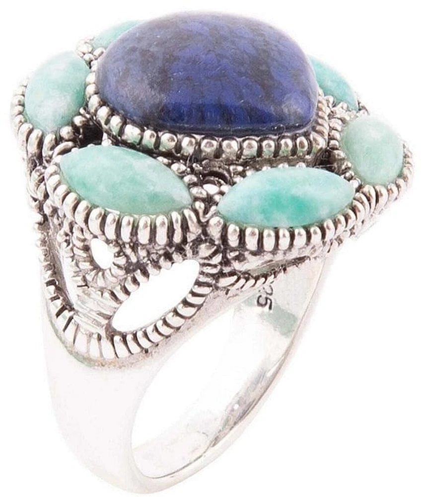 Barse Sterling Silver Genuine Stone Denim Lapis and Amazonite Statement Ring