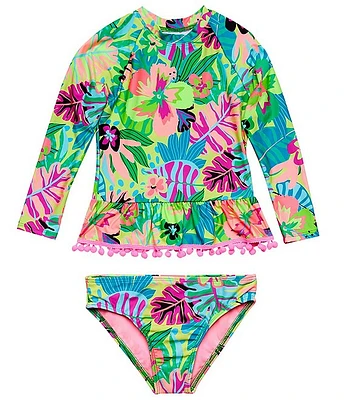Beach Lingo Little Girls 2T-7 Bondi Long Sleeve Pom Trim Two Piece Swimsuit