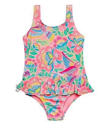Beach Lingo Little Girls 2T-7 Tropical-Printed Rufle-Detailed One-Piece Swimsuit