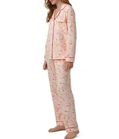 Bedhead Pajamas Jersey Knit Lipstick Print Long Sleeve Notch Collar Pant Pajama Set