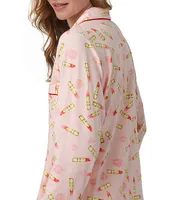 Bedhead Pajamas Jersey Knit Lipstick Print Long Sleeve Notch Collar Pant Pajama Set