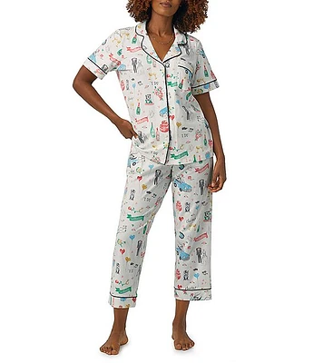 BedHead Pajamas Knit Floating Hearts Just Married Cropped Pajama Set