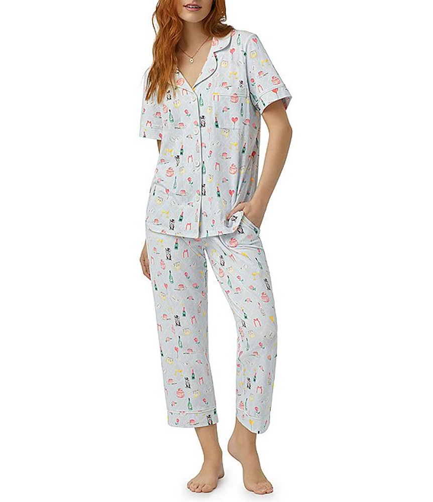 BedHead Pajamas Knit Floating Hearts Wedding Party Cropped Pajama Set