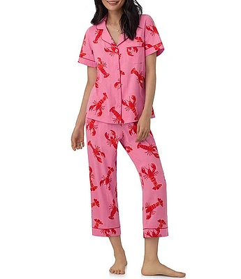 BedHead Pajamas Lobster Print Notch Collar Short Sleeve Cropped Pajama Set