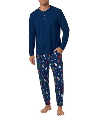 BedHead Pajamas Family Matching Long Sleeve Henley & Jogger Seasonal Delights 2-Piece Pajama Set