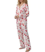 BedHead Pajamas Love Is All You Need Heart Print Long Sleeve Jersey Knit Pajama Set