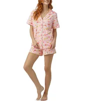 BedHead Pajamas Pink Mixology Short Sleeve Notch Collar Jersey Knit Shorty Pajama Set