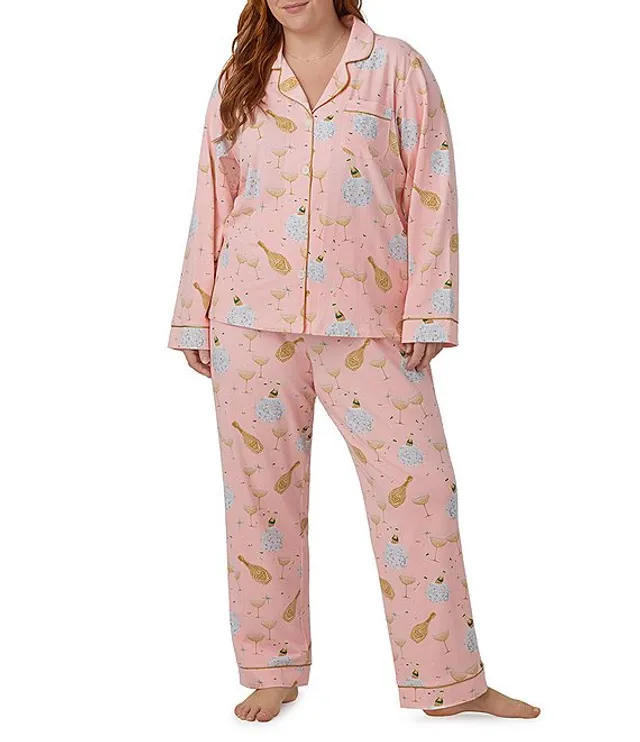 Bedhead Pajamas Plus Jersey Knit Festive Print Long Sleeve Notch Collar  Pant Pajama Set