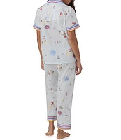 BedHead Pajamas Short Sleeve Notch Collar Woven Cropped Sea Print Pajama Set