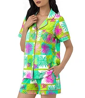 BedHead Pajamas Tropical Tile Print Knit Short Sleeve Notch Collar Shorty Pajama Set