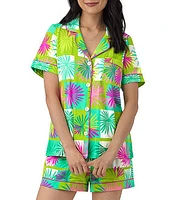 BedHead Pajamas Tropical Tile Print Knit Short Sleeve Notch Collar Shorty Pajama Set