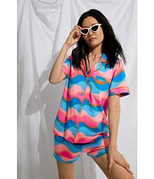 BedHead Pajamas Wavy Print Short Sleeve Notch Collar Shorty Pajama Set