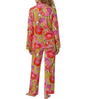 BedHead Pajamas x Trina Turk Botanical Print Long Sleeve Notch Collar Long Pant Pajama Set