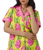 Bedhead Pajamas x Trina Turk Short Sleeve Notch Collar Woven Kiwi Pineapple Shorty Pajama Set