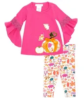 Bonnie Jean Baby Girls Newborn-24 Months Bell-Sleeve Pumpkin-Appliqued Tunic Top & Printed Leggings Set