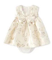 Bonnie Jean Baby Girls Newborn-24 Months Cap-Sleeve Foiled-Printed Large Bow Fit-And-Flare Dress