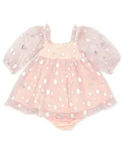 Bonnie Jean Baby Girls Newborn-24 Months Long Sleeve Foiled Polka Dot Chemise Peasant Dress