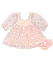 Bonnie Jean Baby Girls Newborn-24 Months Long Sleeve Foiled Polka Dot Chemise Peasant Dress