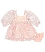 Bonnie Jean Baby Girls Newborn-24 Months Long Sleeve Foiled Polka Dot Chemise Peasant Dress