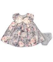 Bonnie Jean Baby Girls Newborn-24 Months Petal Sleeve Floral Printed Metallic Jacquard Trapeze Dress