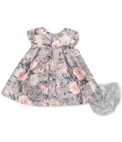 Bonnie Jean Baby Girls Newborn-24 Months Petal Sleeve Floral Printed Metallic Jacquard Trapeze Dress