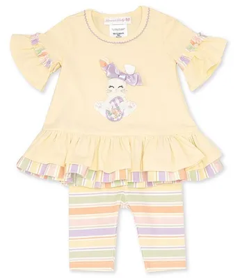 Bonnie Jean Baby Girls Newborn-24 Months Short Bell Sleeve Knit Bunny Top & Capri Pants Set