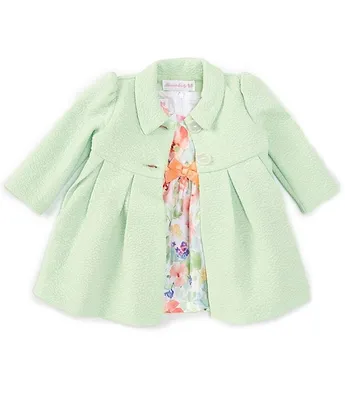 Bonnie Jean Baby Girls Newborn-24 Months Textured Knit Shantung Floral Coat & Sleeveless Dress 2-Piece Set