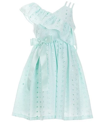 Bonnie Jean Big Girls 7-16 One Shoulder Ruffle Neck Eyelet Dress with Matching Hat