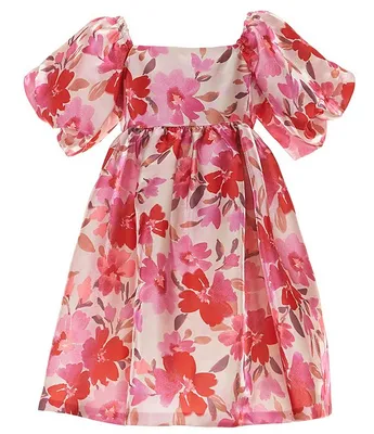 Bonnie Jean Big Girls 7-16 Puffed-Sleeve Floral Satin Fit-And-Flare Dress