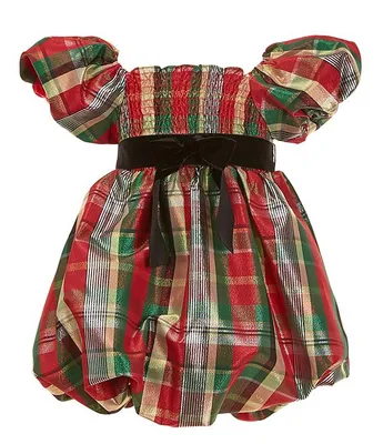 Bonnie Jean Big Girls 7-16 Puffed-Sleeve Plaid Metallic Taffeta Dress