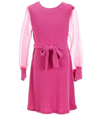 Bonnie Jean Big Girls 7-16 Sheer Blouson Sleeve Sweater Knit A-Line Dress